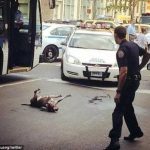为保护流浪汉主人被警察射击 目击者称警察踢主人激怒了这只狗